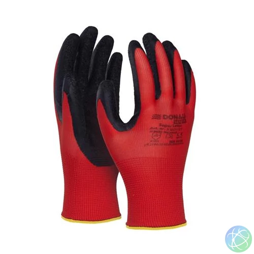 Védőkesztyű, latex, DONAU "Safety", 8/M méret, piros
