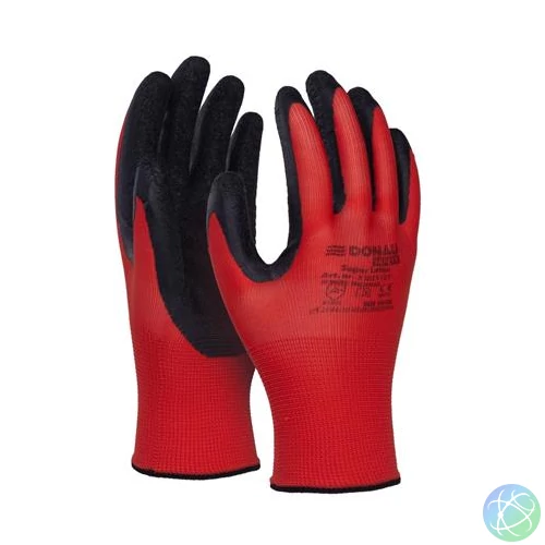 Védőkesztyű, latex, DONAU "Safety", 10/XL méret, piros