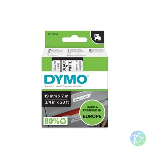 Feliratozógép szalag, 19 mm x 7 m, DYMO "D1", fehér-fekete