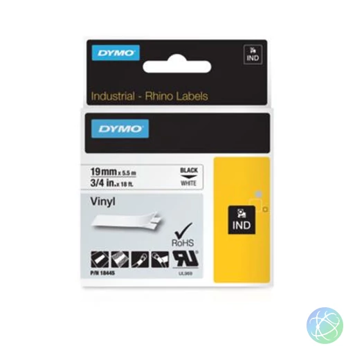Feliratozógép szalag, vinil, 19 mm x 5,5 m, DYMO "Rhino", fehér-fekete
