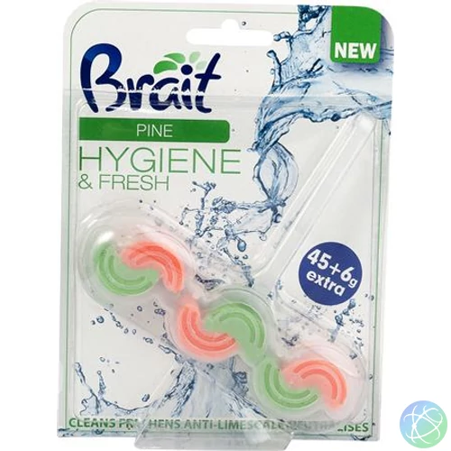 WC tisztító blokk, 2 fázisú, 45 g, "Brait Hygiene and fresh", fenyő