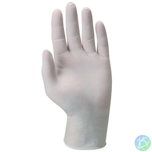 Védőkesztyű, egyszer használatos, latex, L/10-es méret, púderezett