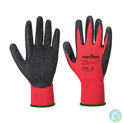 Védőkesztyű, latex, XL méret "Flex Grip", piros-fekete