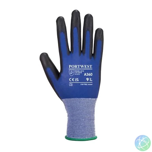 Védőkesztyű, nylon, PU tenyéren mártott, M méret "Senti-Flex", kék