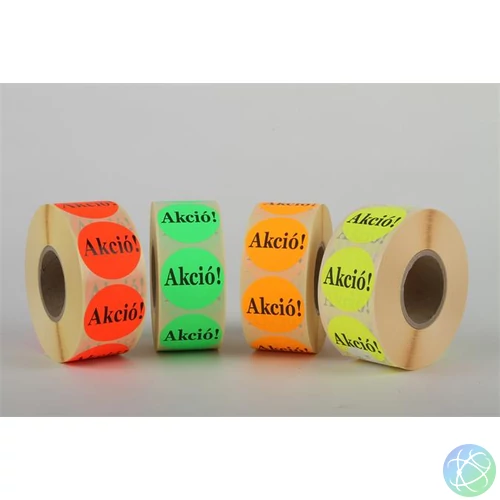 Etikett, 38 mm kör, "AKCIÓ" felirattal, 1000 etikett/tekercs, zöld