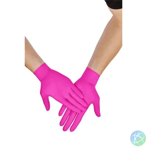 Védőkesztyű, egyszer használatos, nitril, S méret, 100 db, púder nélküli, magenta