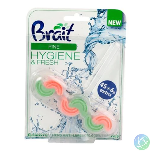 WC tisztító blokk, 2 fázisú, 3x45 g, "Brait Hygiene and fresh", fenyő