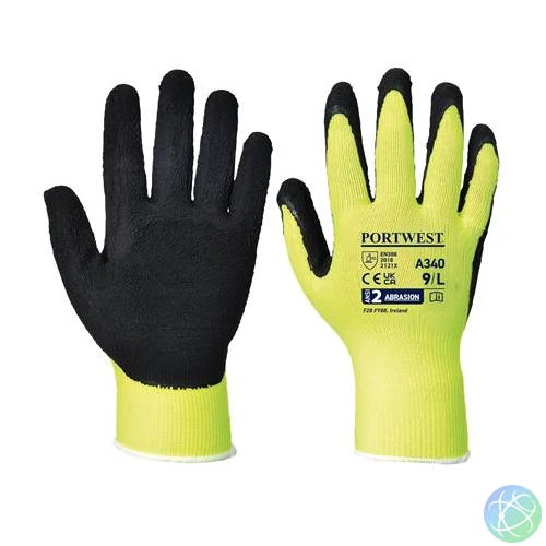 Védőkesztyű, nylon, latexhab, tenyerén mártott, S méret "Hi-Vis Grip", sárga