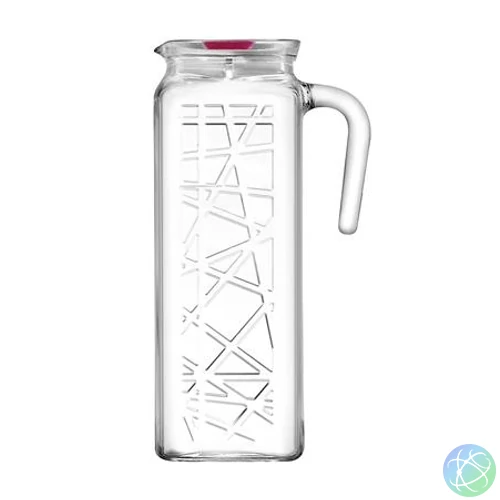 Üvegkancsó tetővel, szögletes, 1l