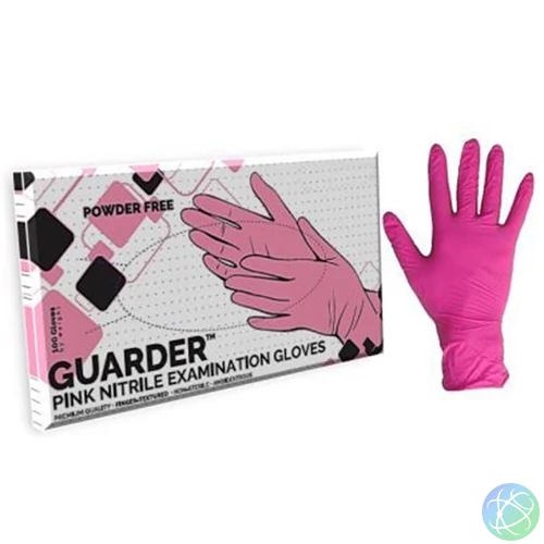 Védőkesztyű, egyszer használatos, nitril, M méret, 100 db, púder nélküli, pink