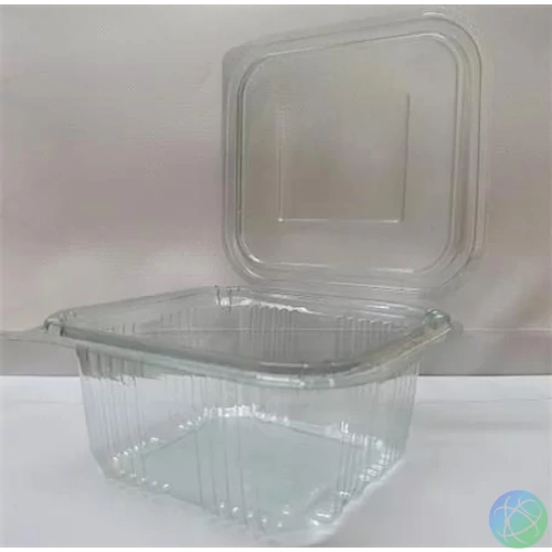 Ételtároló doboz, egybefedeles, műanyag, szögletes, 500 ml, 100 db, "Party", víztiszta