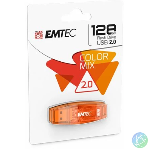 Pendrive, 128GB, USB 2.0, EMTEC "C410 Color", narancssárga