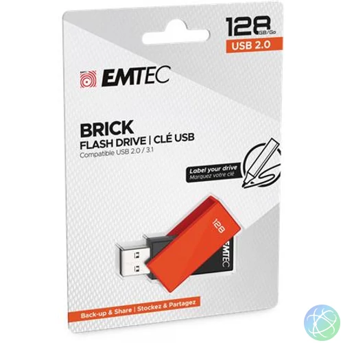 Pendrive, 128GB, USB 2.0, EMTEC "C350 Brick", narancssárga