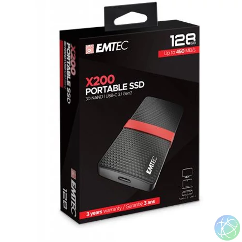 SSD (külső memória), 128GB, USB 3.2, 420/450 MB/s, EMTEC "X200"