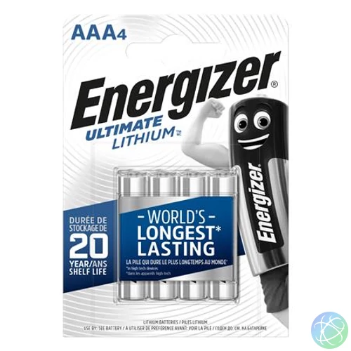 Elem, AAA mikro, 4 db, Lítium, ENERGIZER "Ultimate Lithium"