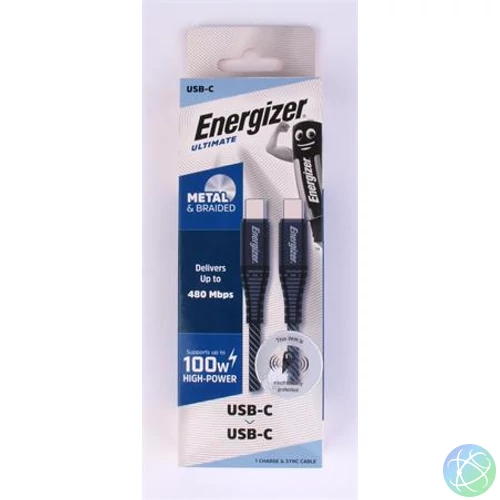 USB kábel, USB-C - USB-C, 2m, ENERGIZER, szürke