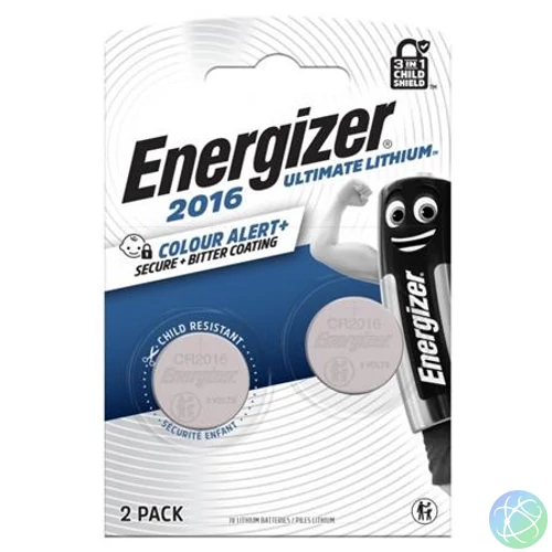 Gombelem, CR2016, 2 db, színjelző, ENERGIZER "Ultimate Lithium Performance"