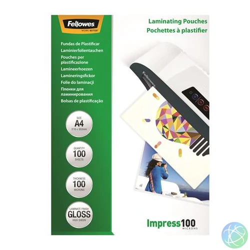 Meleglamináló fólia, 100 mikron, A4, fényes, 100 db, FELLOWES
