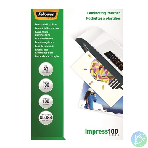 Meleglamináló fólia, 100 mikron, A3, fényes, 100 db, FELLOWES