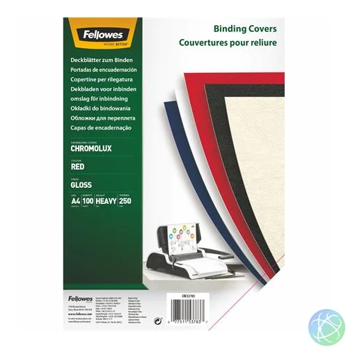 Hátlap, A4, 250 g, fényes, FELLOWES "Chromolux", piros