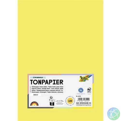 Színes papír, A4, 130 g, 100 lap, FOLIA, citromsárga
