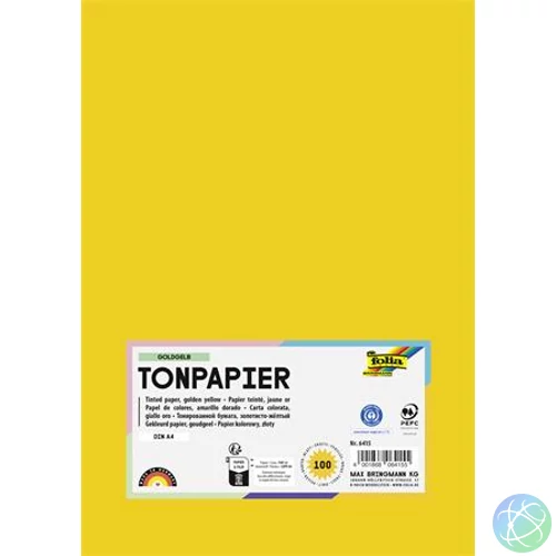 Színes papír, A4, 130 g, 100 lap, FOLIA, aranysárga