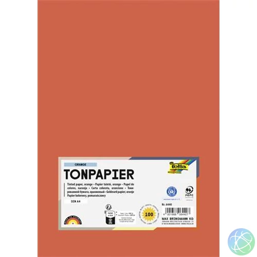 Színes papír, A4, 130 g, 100 lap, FOLIA, narancs
