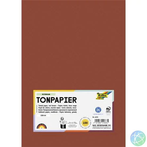 Színes papír, A4, 130 g, 100 lap, FOLIA, vörösesbarna