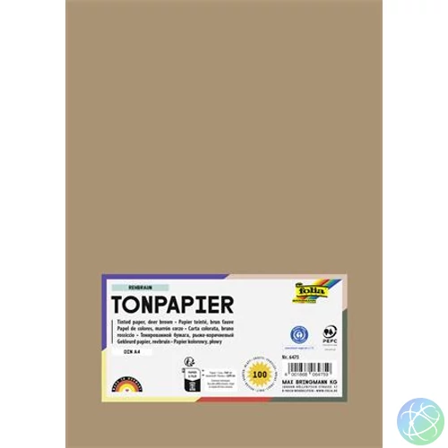 Színes papír, A4, 130 g, 100 lap, FOLIA, őzbarna