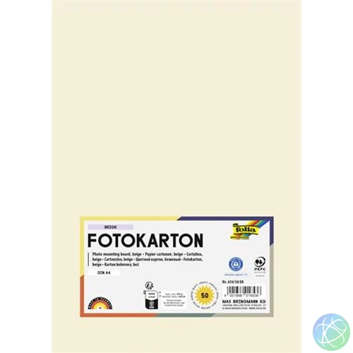 Dekorkarton, 2 oldalas, A4, 300 g, 50 lap, FOLIA, bézs