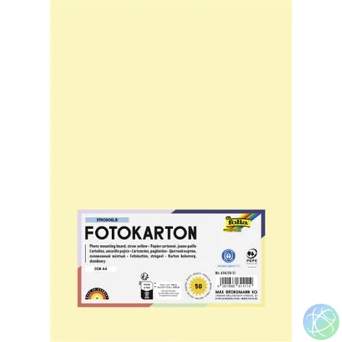 Dekorkarton, 2 oldalas, A4, 300 g, 50 lap, FOLIA, szalmasárga
