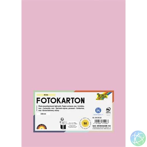 Dekorkarton, 2 oldalas, A4, 300 g, 50 lap, FOLIA, halvány rózsaszín