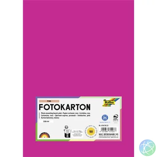 Dekorkarton, 2 oldalas, A4, 300 g, 50 lap, FOLIA, rózsaszín