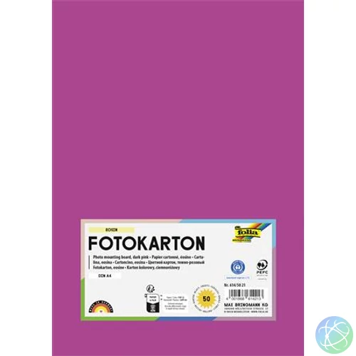 Dekorkarton, 2 oldalas, A4, 300 g, 50 lap, FOLIA, sötétrózsaszín