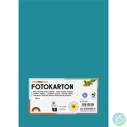 Dekorkarton, 2 oldalas, A4, 300 g, 50 lap, FOLIA, türkiz