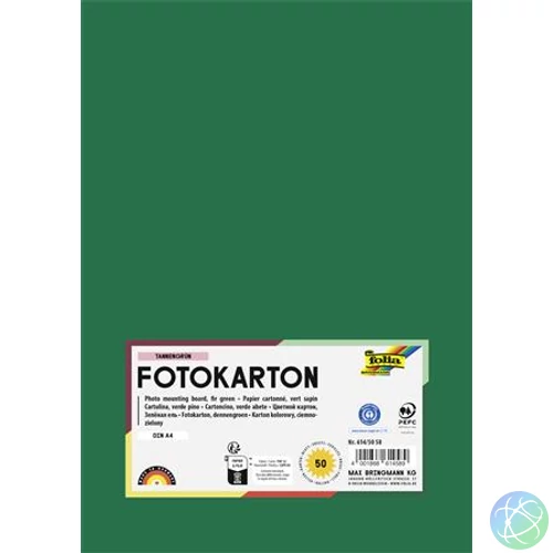 Dekorkarton, 2 oldalas, A4, 300 g, 50 lap, FOLIA, fenyőzöld