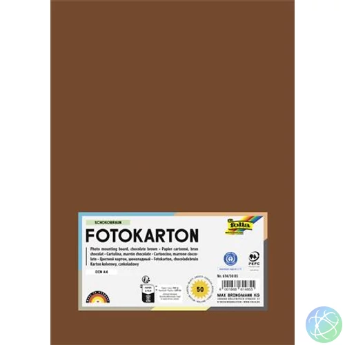 Dekorkarton, 2 oldalas, A4, 300 g, 50 lap, FOLIA, csokoládébarna