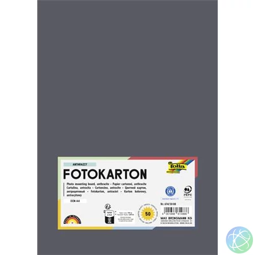 Dekorkarton, 2 oldalas, A4, 300 g, 50 lap, FOLIA, antracitszürke
