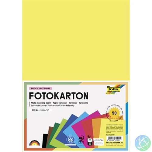Dekorkarton, 2 oldalas, A4, 300 g, 10x5 lap, FOLIA, vegyes színek