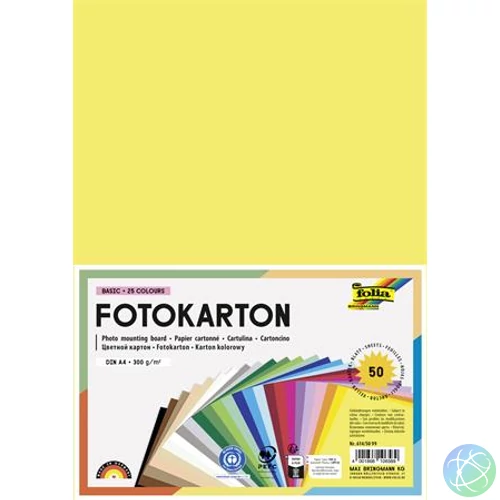 Dekorkarton, 2 oldalas, A4, 300 g, 25x2 lap, FOLIA, vegyes színek