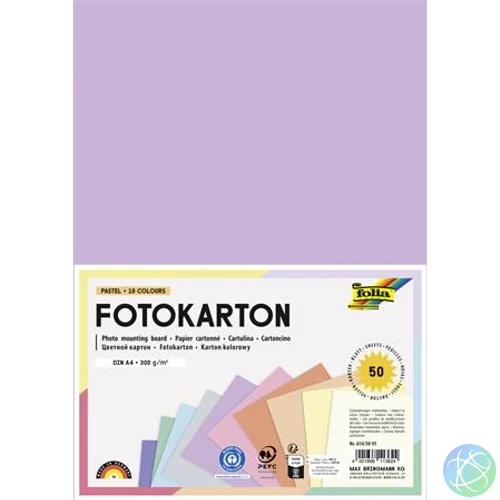 Dekorkarton, 2 oldalas, A4, 300 g, 10x5 lap, FOLIA, „Pastel”, vegyes színek