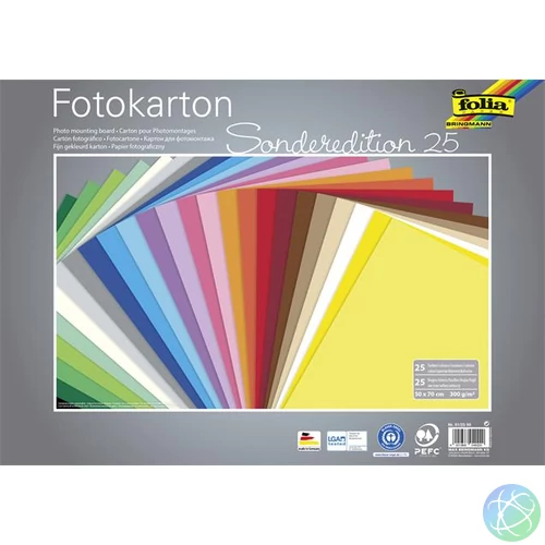 Dekorkarton, 2 oldalas, 50x70 cm, 300 g, 25 lap, FOLIA, vegyes színek