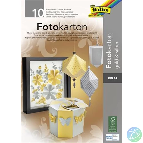 Dekorkarton tömb, A4, 300 g, 10 lap, FOLIA, arany-ezüst