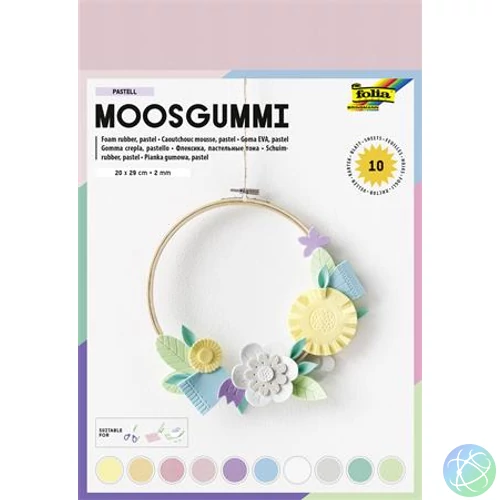 Moosgumi, 20x29 cm, 10 lap, FOLIA "Pastel", 10 különböző pasztel szín
