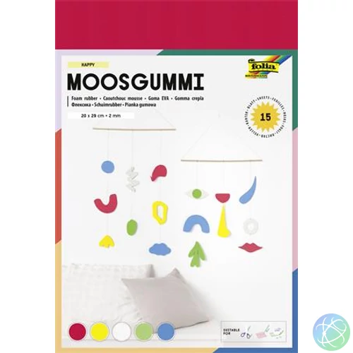 Moosgumi, 20x29 cm, 15 lap, FOLIA "Happy", 5 különböző szín