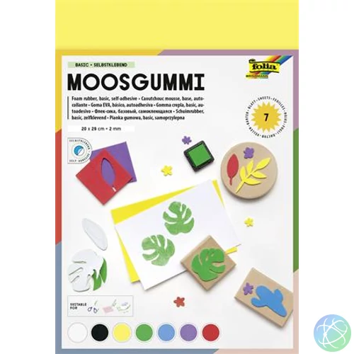 Moosgumi, öntapadó, 20x29 cm, 7 lap, FOLIA "Basic", 7 különböző szín
