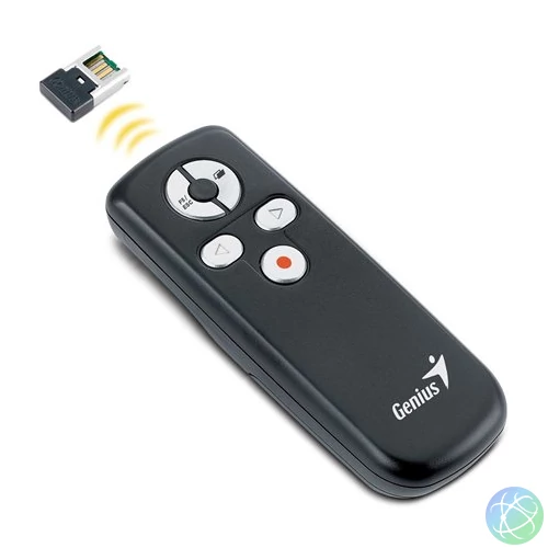 Prezentációs távirányító, lézermutatóval, vezeték nélküli, GENIUS "Media Pointer 100"