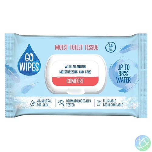 Toalettpapír, nedves, visszazárható tetővel, 44 db, GO WIPES "Comfort"