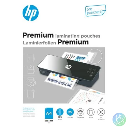 Meleglamináló fólia, 125 mikron, A4, fényes, 25 db, HP "Premium"