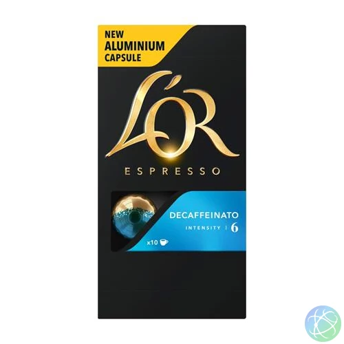 Kávékapszula, Nespresso® kompatibilis, 10 db, koffeinmentes, JACOBS DOUWE EGBERTS "L`OR Decaffeinato"